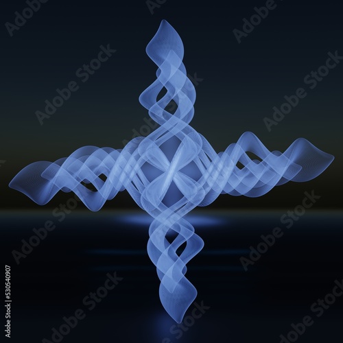 Picture ghost flower. Glowing twisted lines on black background. Abstract psychedelic 3D illustration