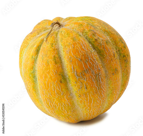 Whole ripe yellow melon isolated on white background