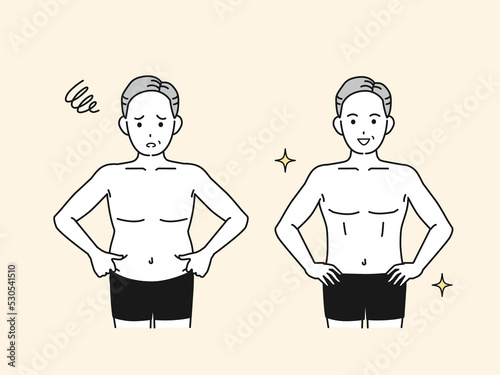 中年男性のウエストの変化 お腹 贅肉 中年太り ダイエット イラスト