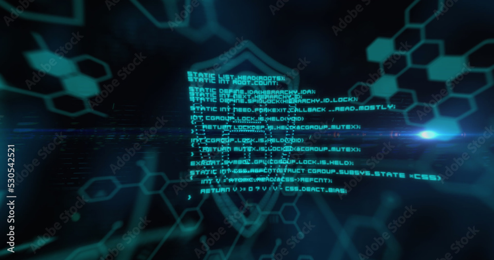 Image of green dot padlock symbol, with information and data processing on black Image of green dot padlock symbol, with information and data processing on black