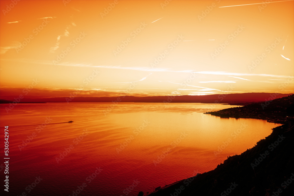 Fototapeta premium coucher de soleil sur le lac Léman