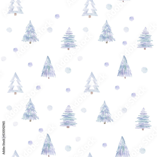 Watercolor forest. Cute seamless pattern. Winter forest. Creative watercolor texture for fabric  wrapping  textile  wallpaper  apparel. Hand drawn illustration.