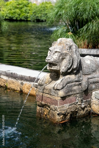 Vertical shot of the fountain with lion head photo