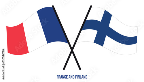 France and Finland Flags Crossed And Waving Flat Style. Official Proportion. Correct Colors.