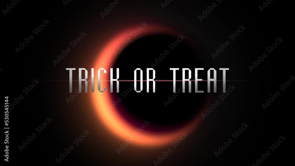 Trick or Treat on red moon in dark space, motion holidays, horror and Halloween style background Trick or Treat on red moon in dark space, motion holidays, horror and Halloween style background