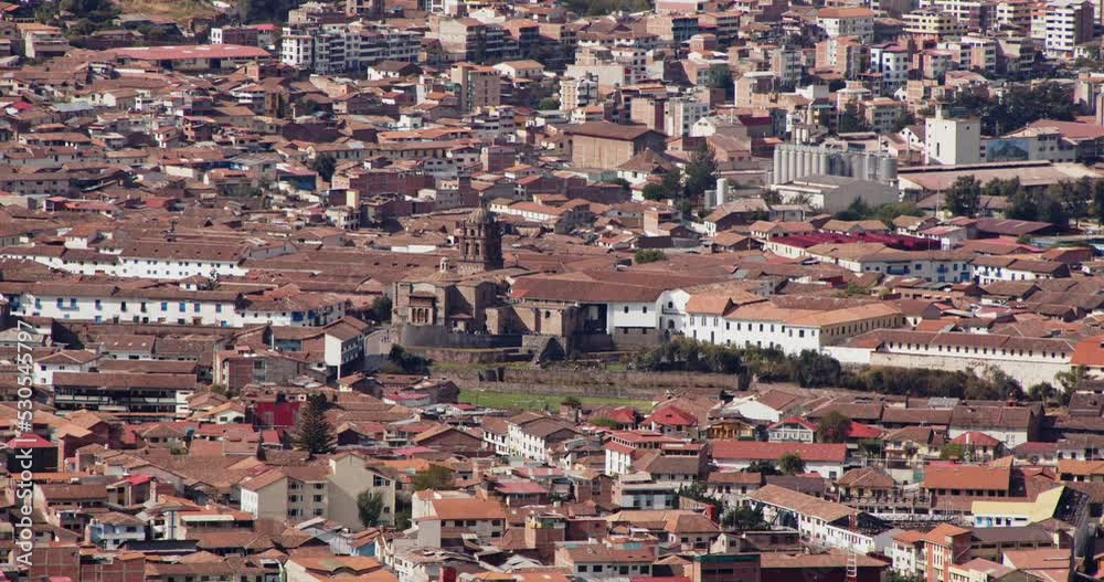 Coricancha temple aerial view Cityscape Cusco - 4k Coricancha temple aerial view Cityscape Cusco - 4k
