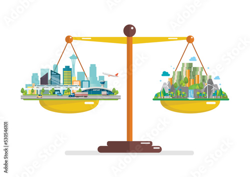 Comparison between prosperity and environment on balance scale