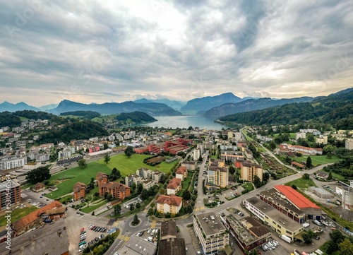 Carta da parati Region Lucerne Horw by drone in direction of the lake lucerne