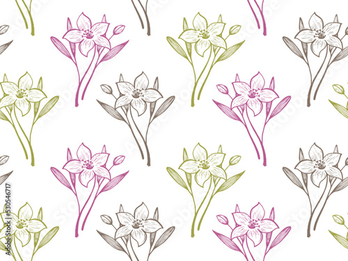 Daffodil or lily flowers vector seamless pattern textile print summer design.
