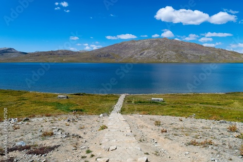 Beautiful Shausar lake under a blue sky, Pakistan photo