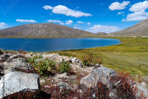 Beautiful Shausar lake under a blue sky, Pakistan photo