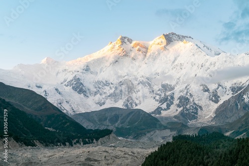 Beautiful shot of Rakhiot glacier and Nanga Parbat mountain in karakoram ,Pakistan photo
