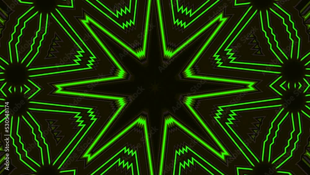 movimiento de fondo abstracto con estrellas de diferentes tamaños, movimientos y colores que crean una imagen dinámica y colorida en verde como neón en fondo negro