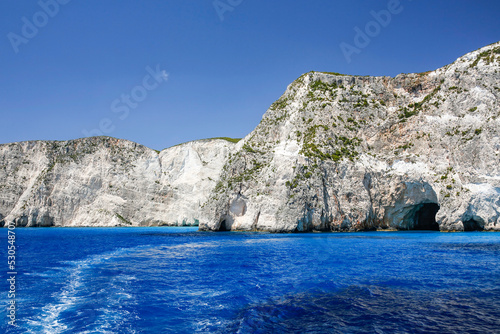 turquoise sea and limestone cliffs of Zakynthos island, Greece