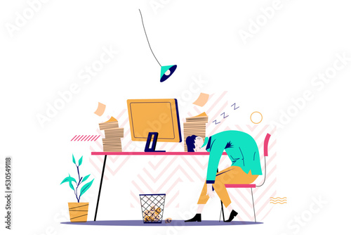 Tired Worker Sleeping While Working