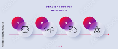Stars set icon. Review, feedback, rating, flicker star, shimmer, shine, comet, shooting star with tail, universe, space. Dream concept. Glassmorphism. Vector line icon for Business and Advertising