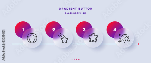 Stars set icon. Review, feedback, rating, flicker star, shimmer, shine, comet, shooting star with tail, star of bethlehem, space. Dream concept. Glassmorphism. Vector line icon for Business