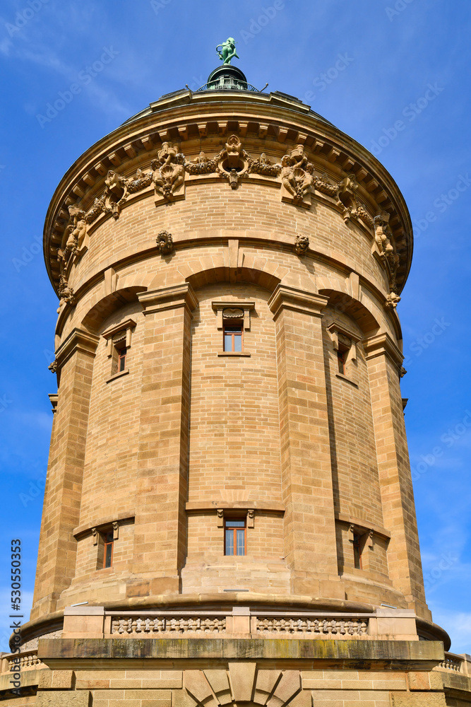 Mannheim, Germany - September 2022: Water Tower called 'Wasserturm', a landmark of German city Mannheim