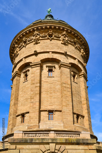 Mannheim, Germany - September 2022: Water Tower called 'Wasserturm', a landmark of German city Mannheim
