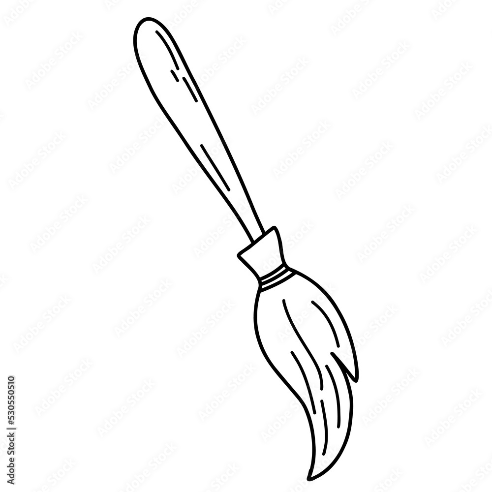 Hand drawn doodle witchs broom. Cartoon outline besom, vector sketch illustration, line art for web design, icon, print, coloring page Hand drawn doodle witchs broom. Cartoon outline besom, vector sketch illustration, line art for web design, icon, print, coloring page
