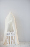 White childs bed crib with canopy