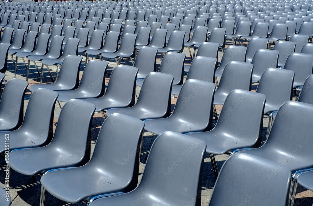 Alignment of chairs for open air show, theater, cinema, concert Alignment of chairs for open air show, theater, cinema, concert