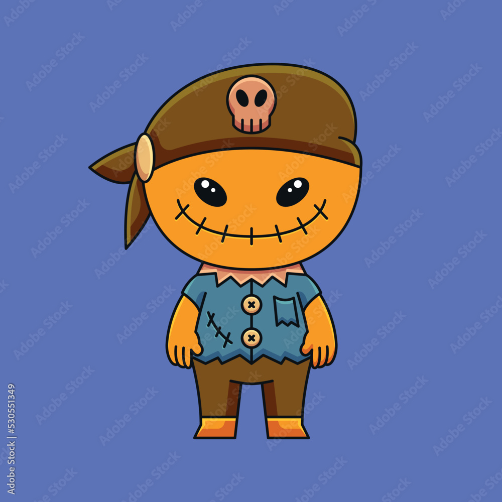 Obraz premium monster scarecrow using bandana hat halloween cute cartoon doodle icon illustration