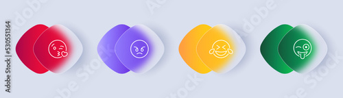 Emoticon set icon. Sticker, crying, love, laughter, surprise, tongue, heart, astonishment, tear, distempered emotion, feeling, emoji. Mood concept. Glassmorphism style. Vector line icon for Business