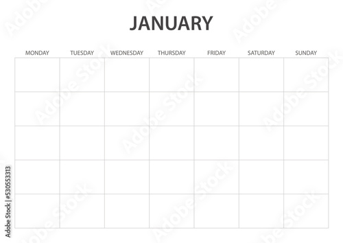 January Monthly Blank Calendar printable