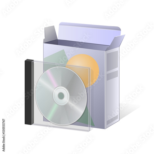 Unpacking files icon Compact disk and cardboard box icon
