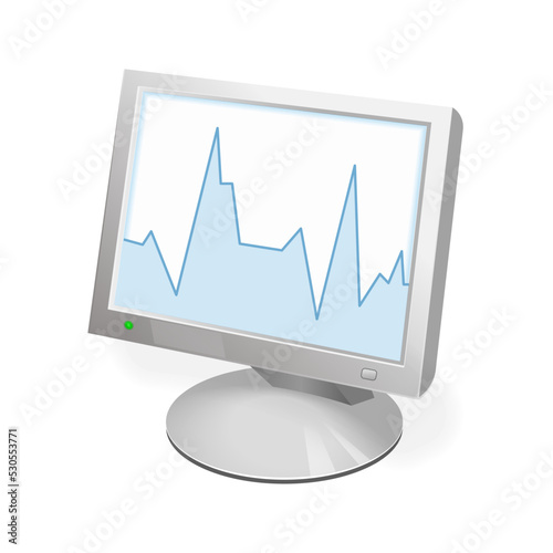 Volumetric monitor icon for personal computer or system unit with chart