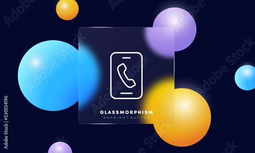 Phone with handset line icon. Phone, handset, calls all over the planet, communication, geolocation, gps. Phone concept. Ui phone app screen. Glassmorphism. Vector line icon for Business