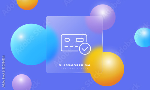 Successful card payment line icon. Contactless payment, successful payment, credit, currency, debit card. Card in terminal. Glassmorphism style. Vector line icon for Business and Advertising