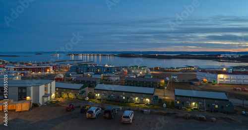 Evening view of the harbor at Iqaluit, Nunavut on the Arctic Ocean 
