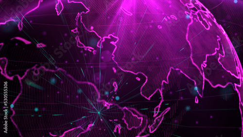 Digital purple planet of Earth  3D animation