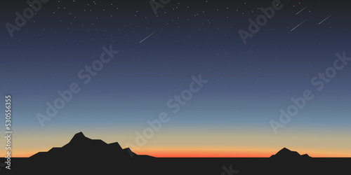 Sunset background with mountains and stars at night