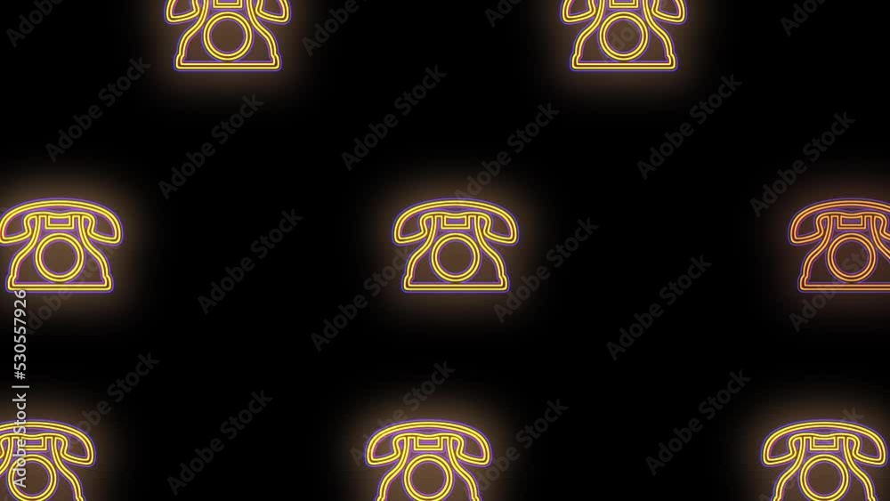 Yellow retro telephones pattern with neon light, motion abstract disco, club and party style background Yellow retro telephones pattern with neon light, motion abstract disco, club and party style background