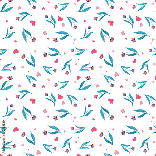 Pattern with hearts and flowers