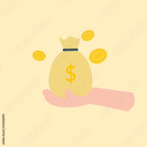 Money bag icon with coin holding, pay or saving symbol