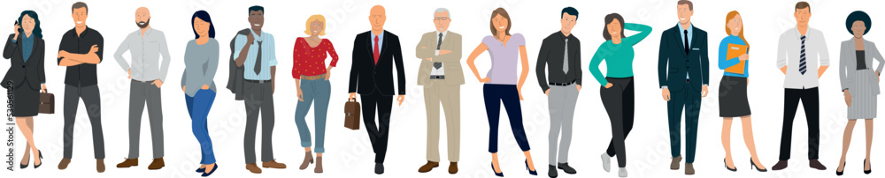 dessin vectoriel représentant large groupe de personnages hommes et femmes, employés de bureau, collègues dans une entreprise. dessin vectoriel représentant large groupe de personnages hommes et femmes, employés de bureau, collègues dans une entreprise.