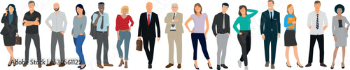 dessin vectoriel représentant large groupe de personnages hommes et femmes, employés de bureau, collègues dans une entreprise.