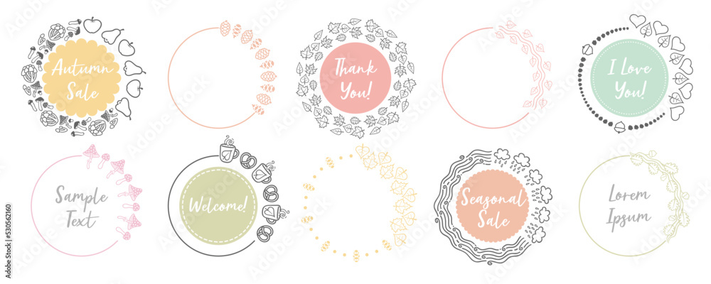 Round Floral Frames Autumn Set with Letterings Round Floral Frames Autumn Set with Letterings