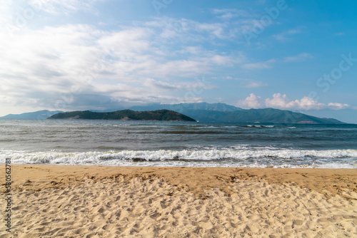 The beach in the resort of Keramoti with a view towards Thasos