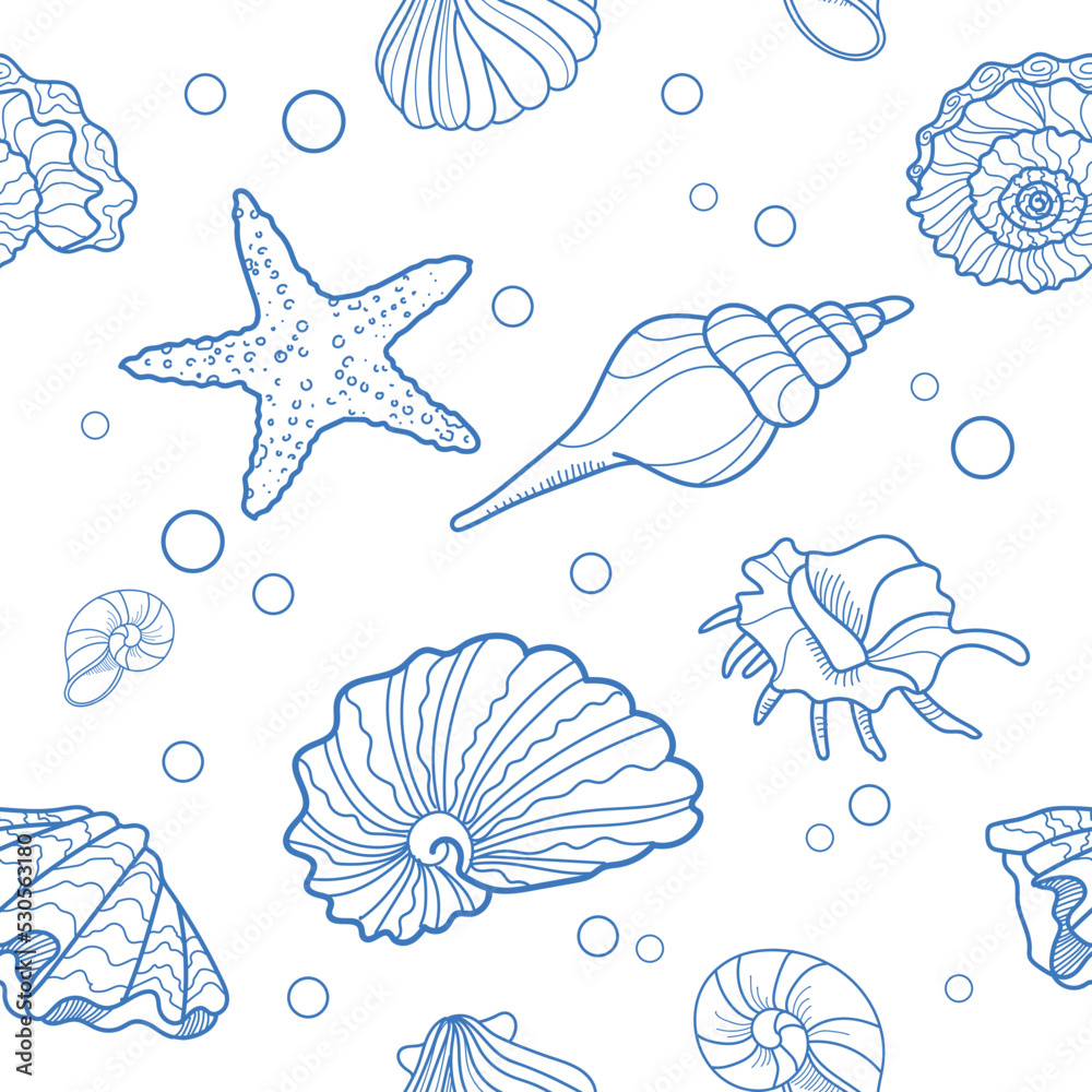vector pattern blue line shells vector pattern blue line shells