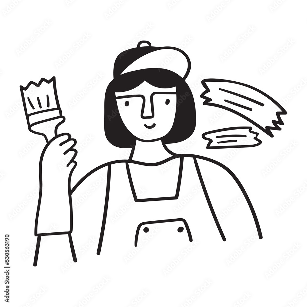 Female painter worker. Outline icon. Illustration. Female painter worker. Outline icon. Illustration.