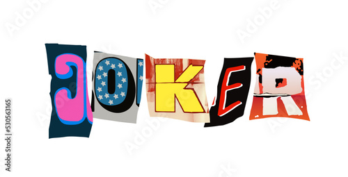 Joker. Vector colorful punk style typography lettering and font for grunge flyers and posters designs or ransom notes.
