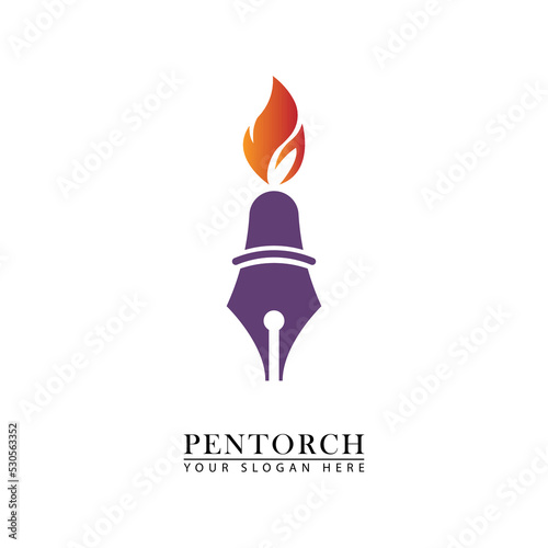 abstract torch pen icon logo