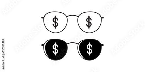 Sunglasses with a dollar symbol. Vector illustration of the sign icon.