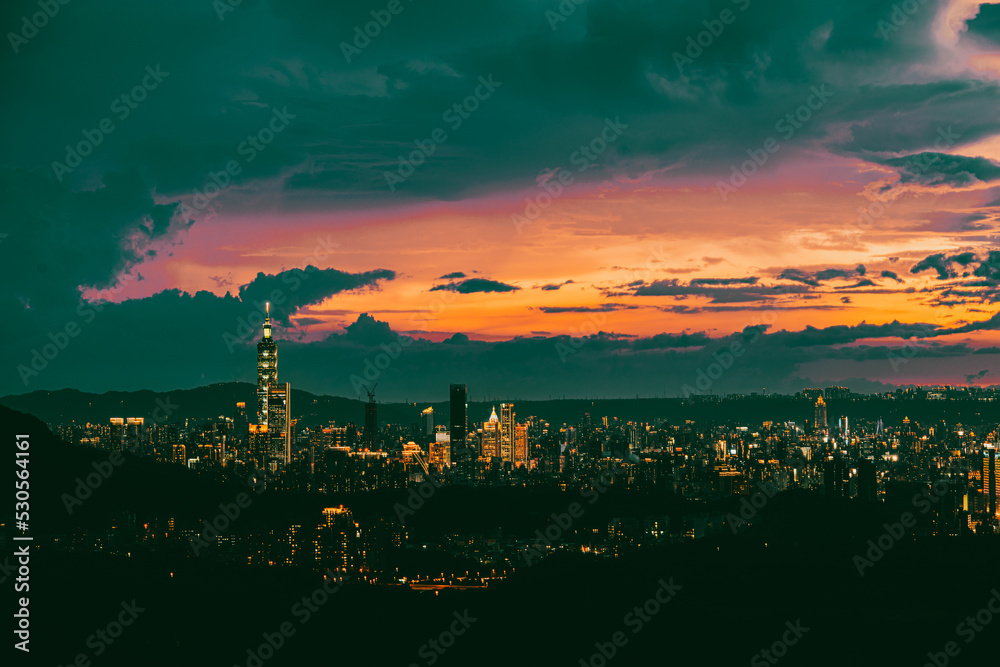 Night view of Taipei 101 building and other buildings. The night view of Taipei City, Taiwan.