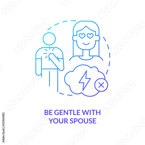Be gentle with spouse blue gradient concept icon. Solving marital problems abstract idea thin line illustration. Loving communication. Isolated outline drawing. Myriad Pro-Bold font used